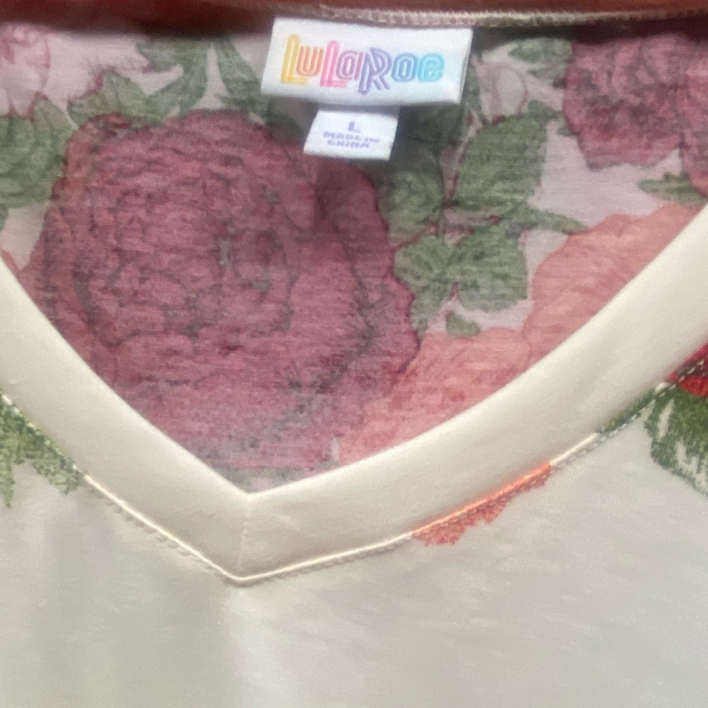 LuLaRoe Cream Top with Red and Green Floral Design - Picture 6 of 7